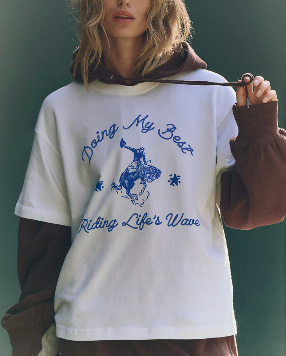 OKAY TO REST FREE PEOPLE RODEO TEE DOING MY BEST RIDING LIFE'S WAVE T-SHIRT SZ M